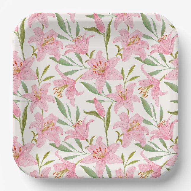 Assiettes en papier Lilly, fête florale rose (Recto)
