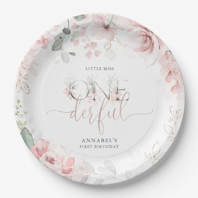 Assiettes en papier Little Miss Onederful (Devant)