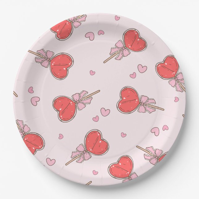 Assiettes en Papier Lollipop Cœur Mignon (Devant)