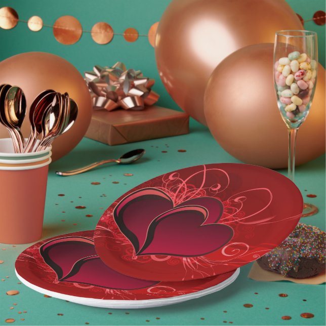 Assiettes en papier Love & Hearts (Multi)