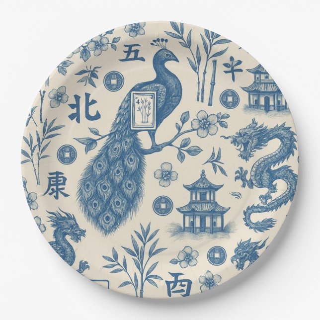Assiettes en papier Mahjong Toile (Devant)