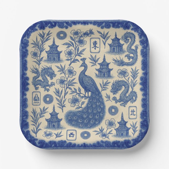 Assiettes en papier Mahjong Toile (Recto)