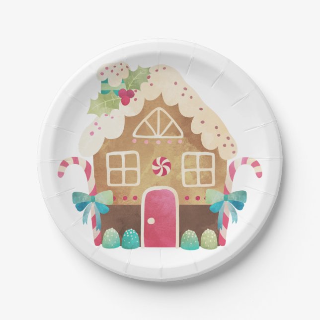 Assiettes en papier Maison en pain d'épices (Devant)