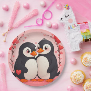 Assiettes en papier Manchots Amoureux