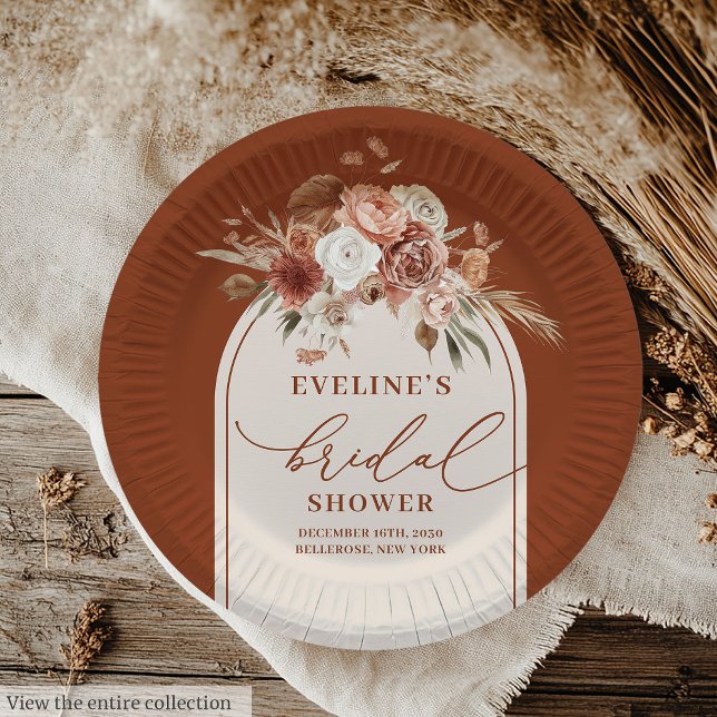 Assiettes en papier mariage bohème chic cuivre Pam (Chic Copper Pampas Grass Boho Bridal Paper Plates)