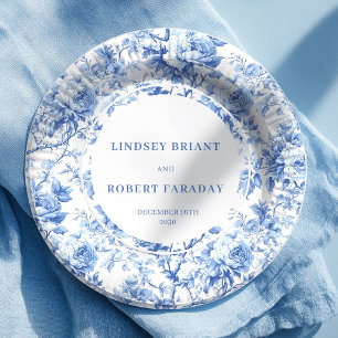 Assiettes en papier mariage florales bleu royal