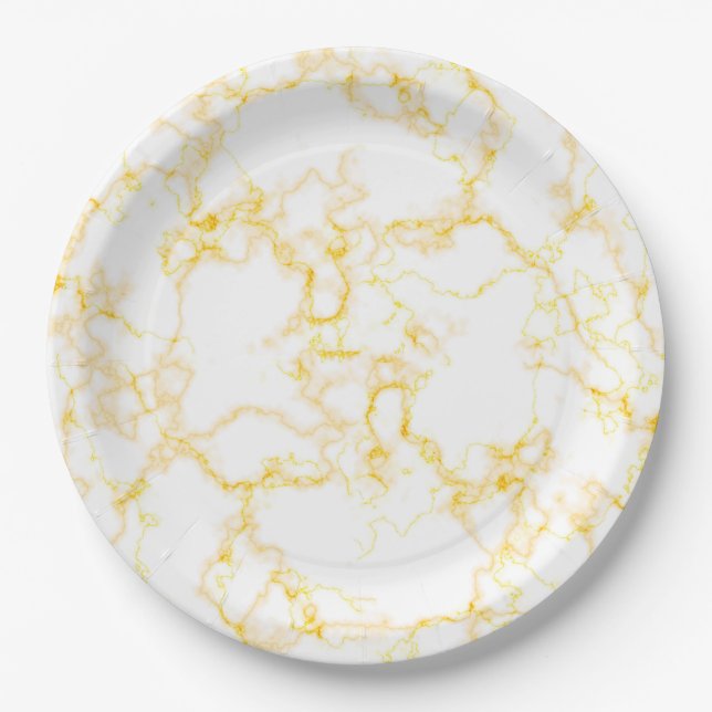 Assiettes en papier mariage Marbre Doré (Devant)