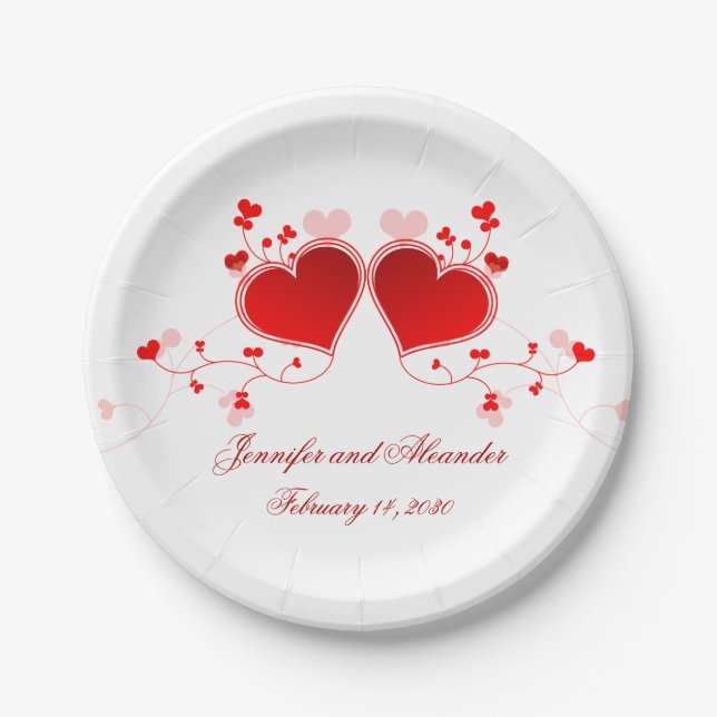 Assiettes en papier mariage Saint-Valentin coeurs  (Devant)