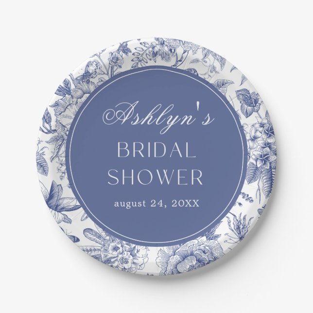 Assiettes en Papier Mariage Thème Chinoiserie Bleu (Devant)