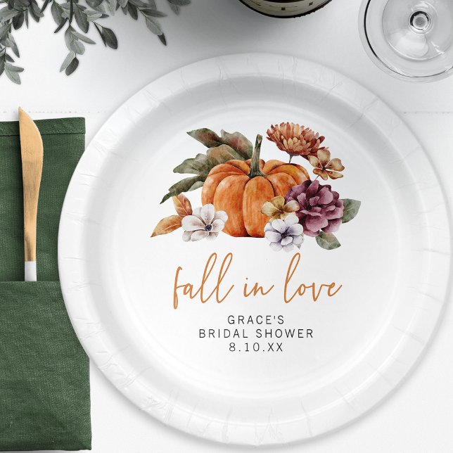Assiettes en Papier Mariage Tomber Amoureux (Fall In Love Watercolor Burnt Orange Bridal Shower Paper Plates by Painted Paperie)