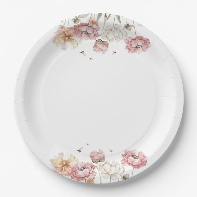 Assiettes en papier Mariée Florale pour Enterremen (Devant)