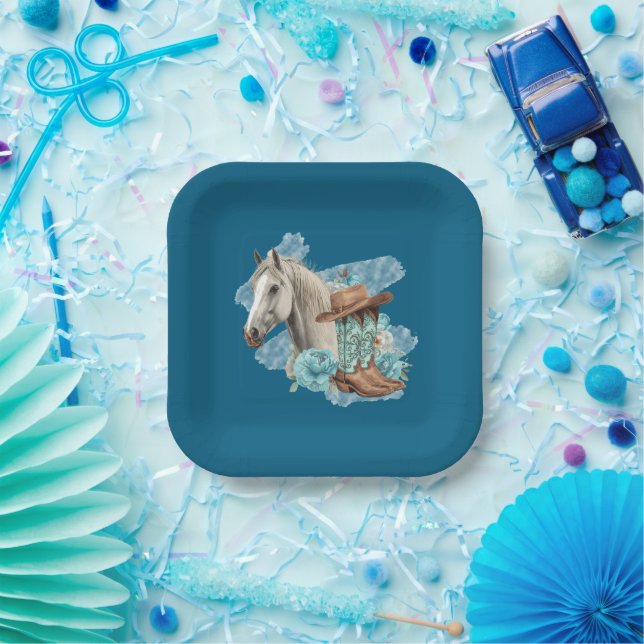 Assiettes en papier marine - Fleurs de cheval de l (Fête)