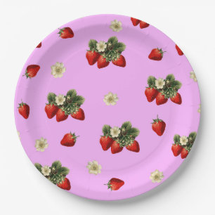 Assiettes en papier mignonnes rose et fraise