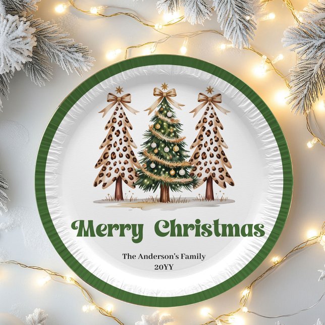 Assiettes en papier modifiables Bold Leopard Chris (Bold Leopard Christmas Tree Editable Paper Plates)