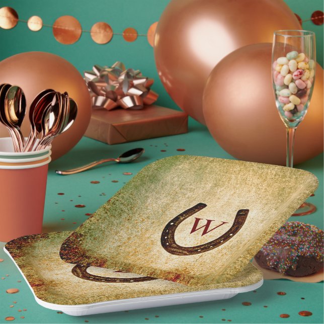 Assiettes en Papier Monogramme Fer à Cheval (Multi)