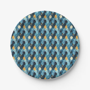 Assiettes en papier motif bleu et or pour fête d'a