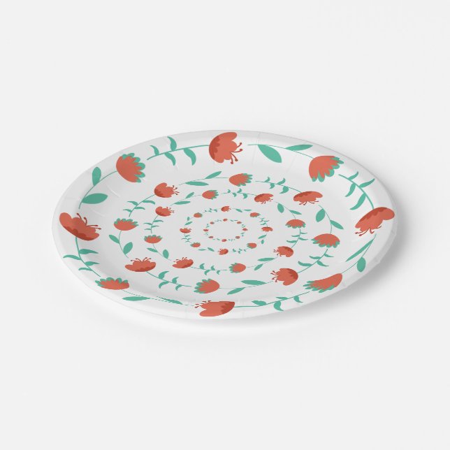 Assiettes en papier - motif de fleurs moderne (Angle)