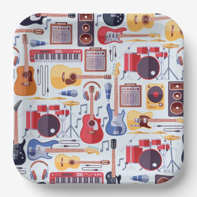 Assiettes en Papier Musicales, Fête Instruments de (Recto)
