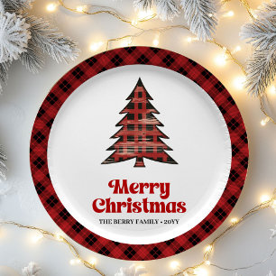 Assiettes en papier Noël plaid rustique chaud buff