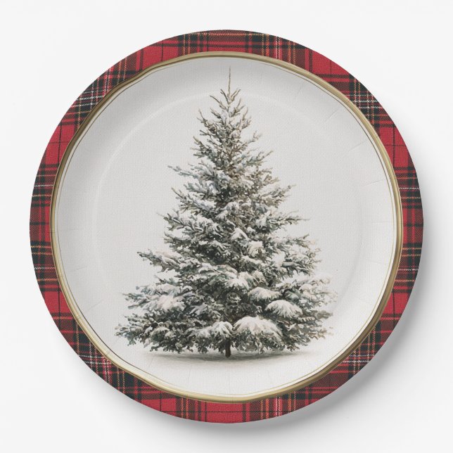 Assiettes en papier Noël rustique Evergreen (Devant)