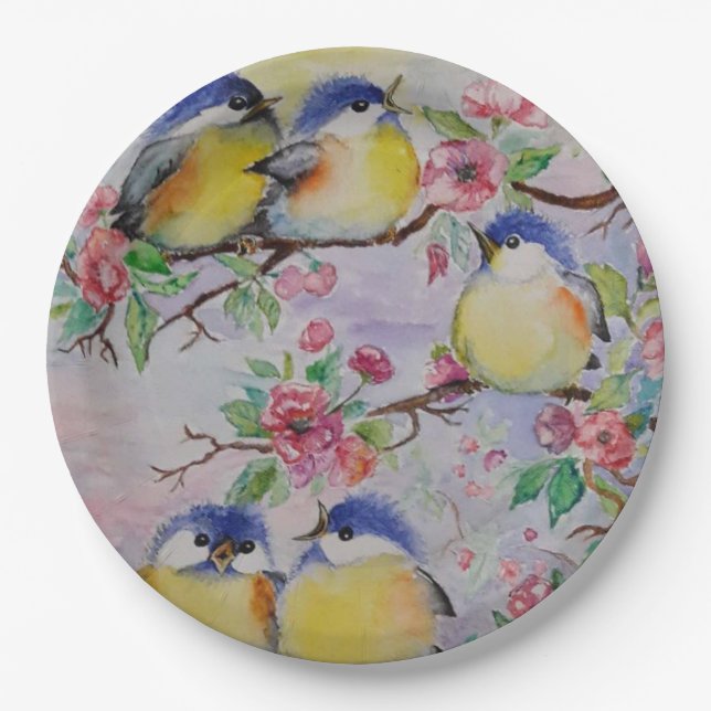 Assiettes en papier Oiseaux de Printemps (Devant)