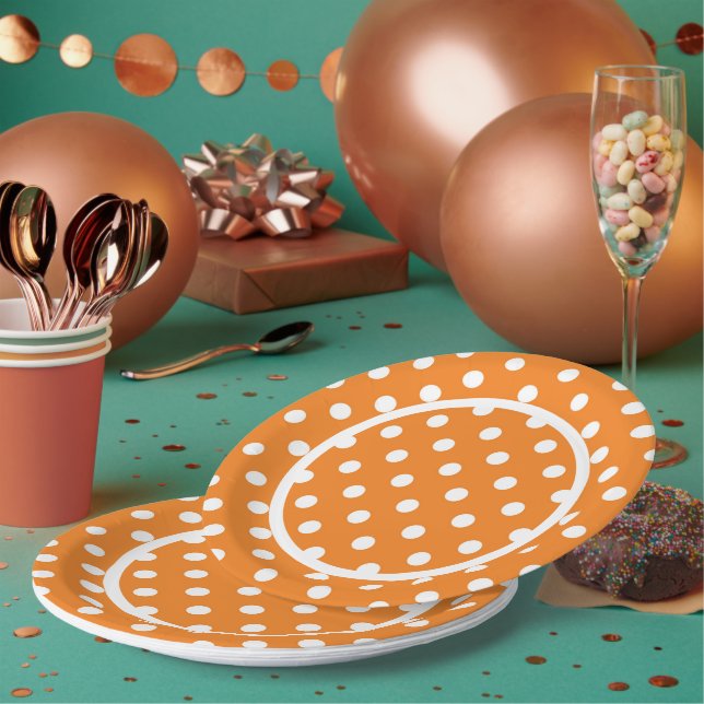 Assiettes en papier orange à pois blancs (Multi)