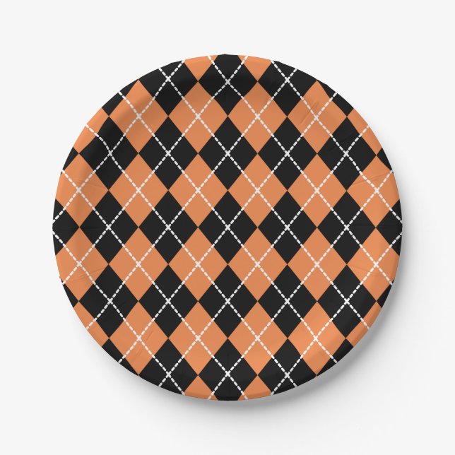 Assiettes en papier orange noir pour soirée Hallow (Devant)