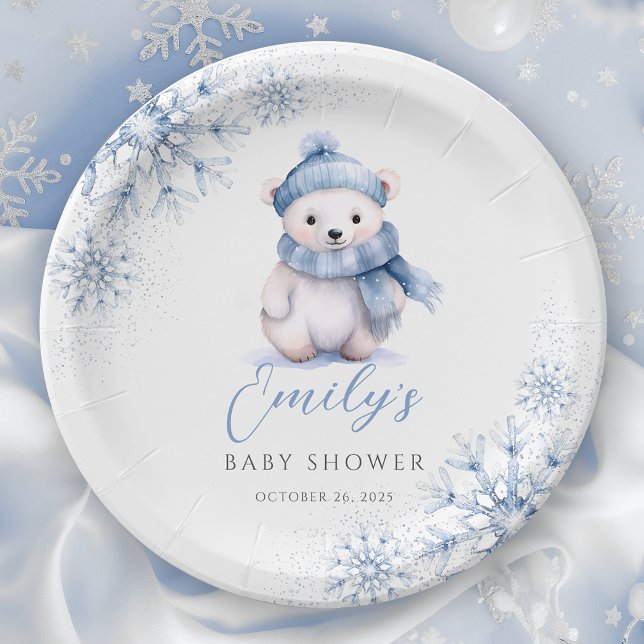 Assiettes en papier ours polaire bleu hiver (Créateur téléchargé)