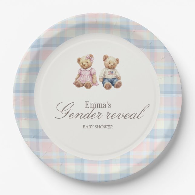 Assiettes en papier Ourson Rose Bleu (Devant)