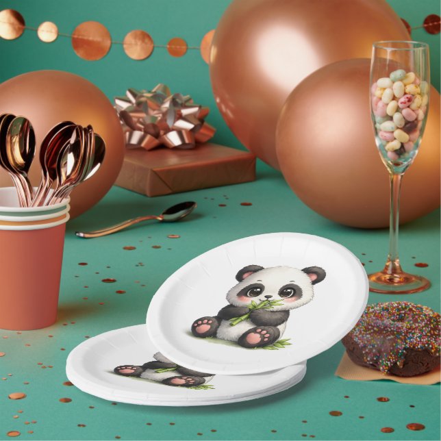 Assiettes en papier Panda Bébé Mignon Mangeant du  (Multi)