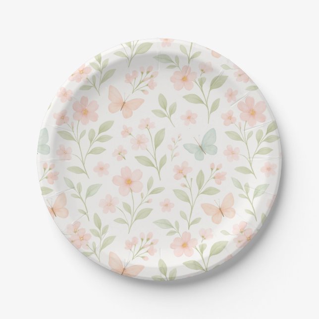 Assiettes en papier Papillon Floral de printemps – (Devant)