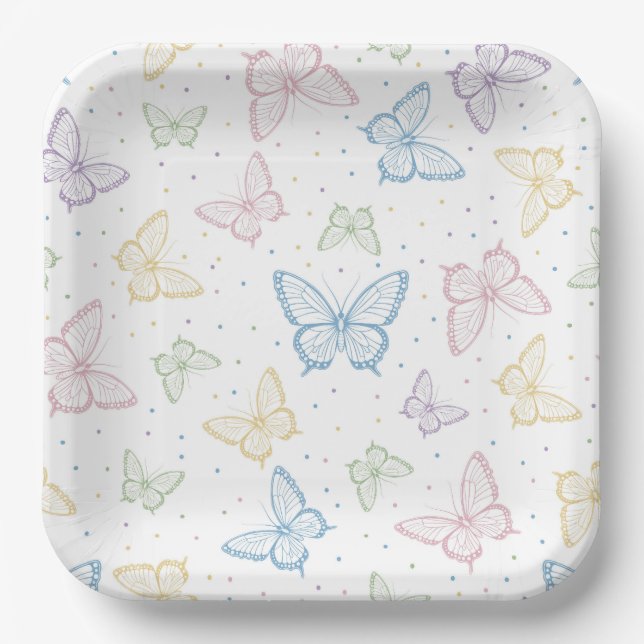 Assiettes en Papier Papillon, Fournitures pour Fêt (Recto)