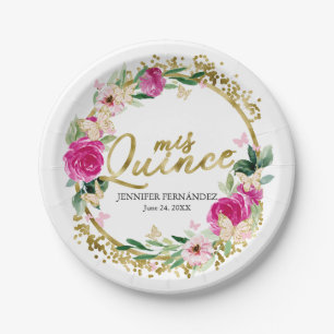 Assiettes en Papier Papillon Quinceanera Rose Chau