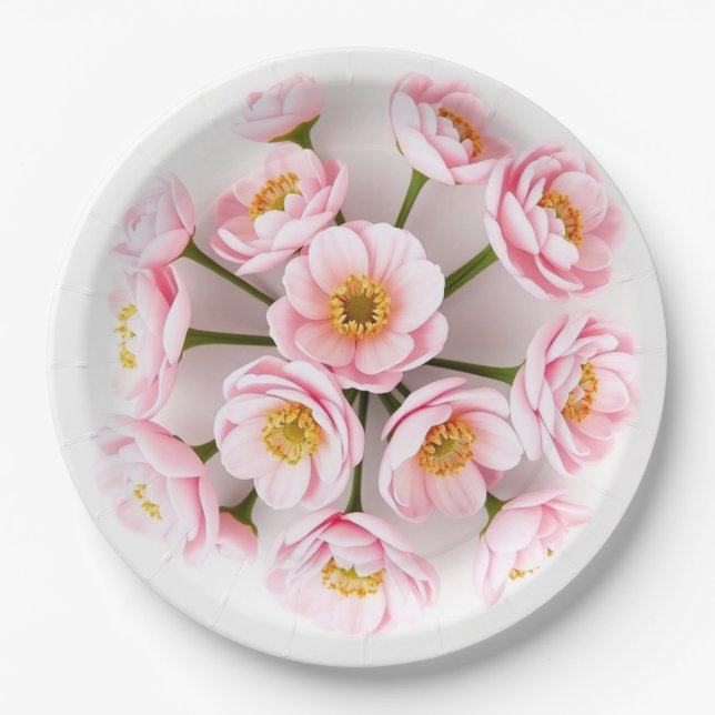 Assiettes en papier Pâques Ranunculus Rose Moderne (Devant)