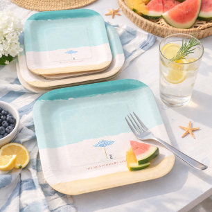 Assiettes en papier parapluie de plage aquarelle c