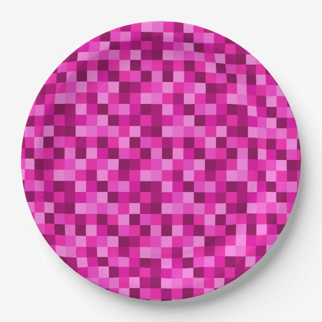 Assiettes en papier Party Pink Pixels, Assiettes d (Devant)