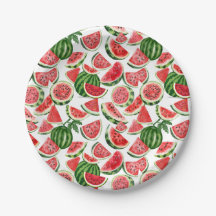 Assiettes en papier Pastèque Aquarelle – Fête esti