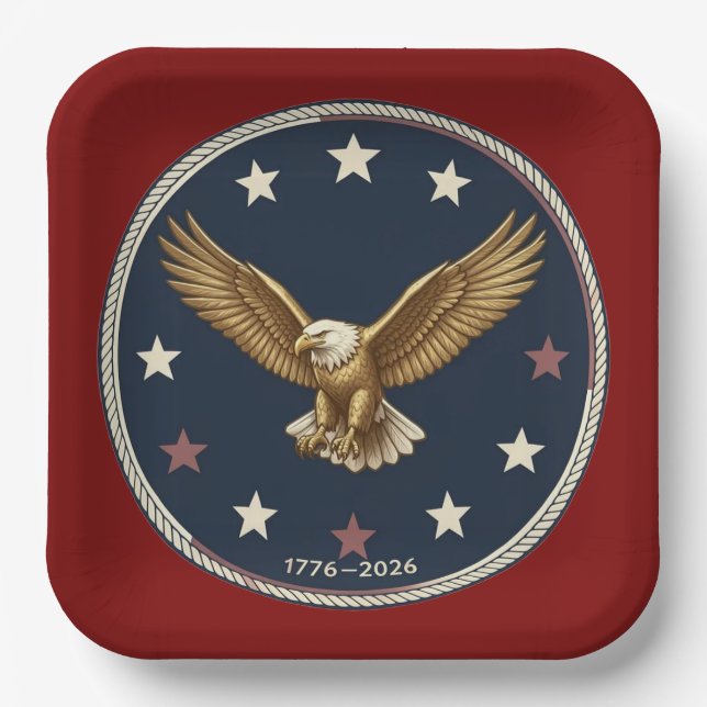 Assiettes en papier Patriotic Eagle pour le 250e a (Recto)