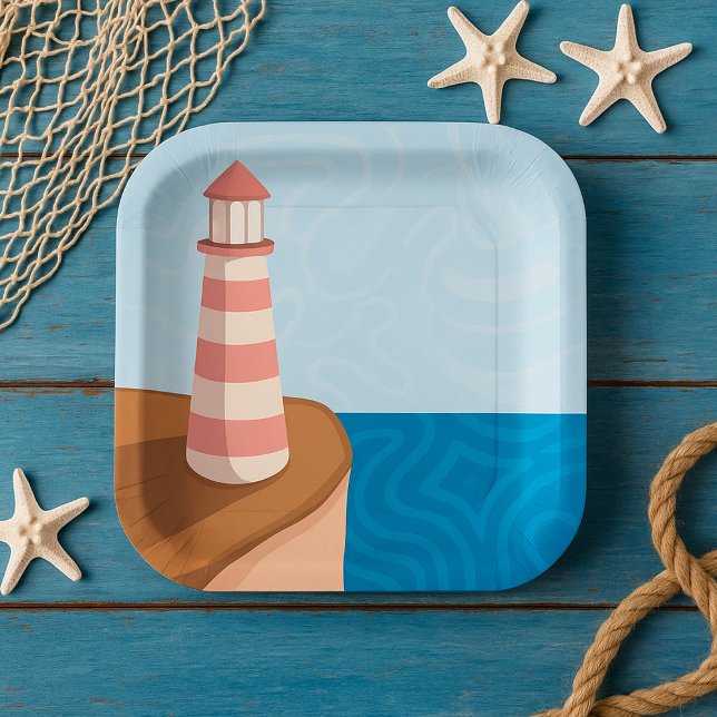 Assiettes en papier paysage de phare rayé (Créateur téléchargé)