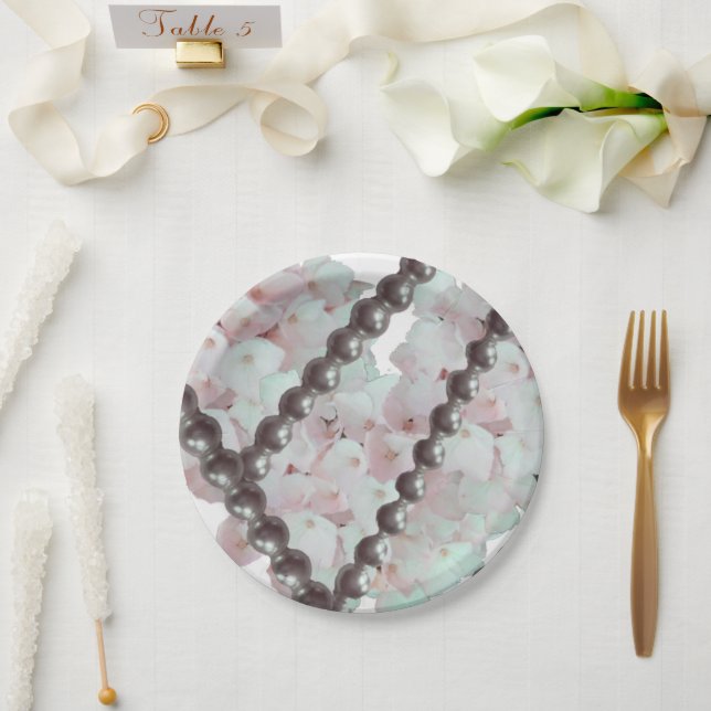 Assiettes en papier Perles et Fleurs (Mariage)
