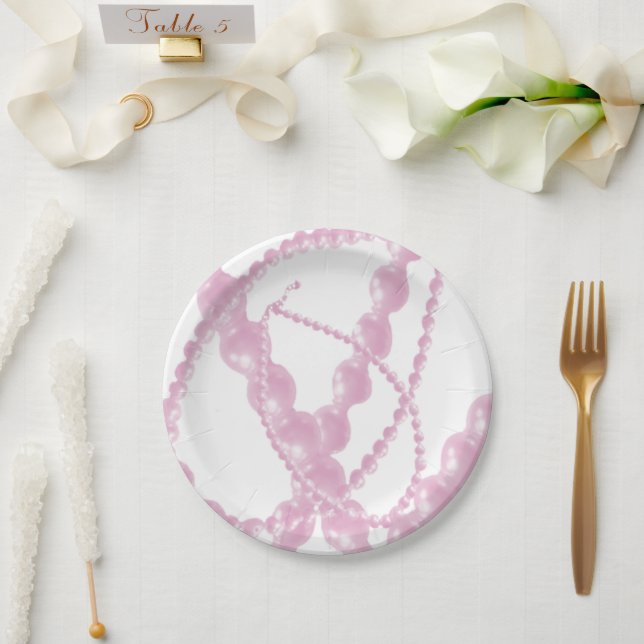 Assiettes en papier Perles Roses Fantaisie (Mariage)