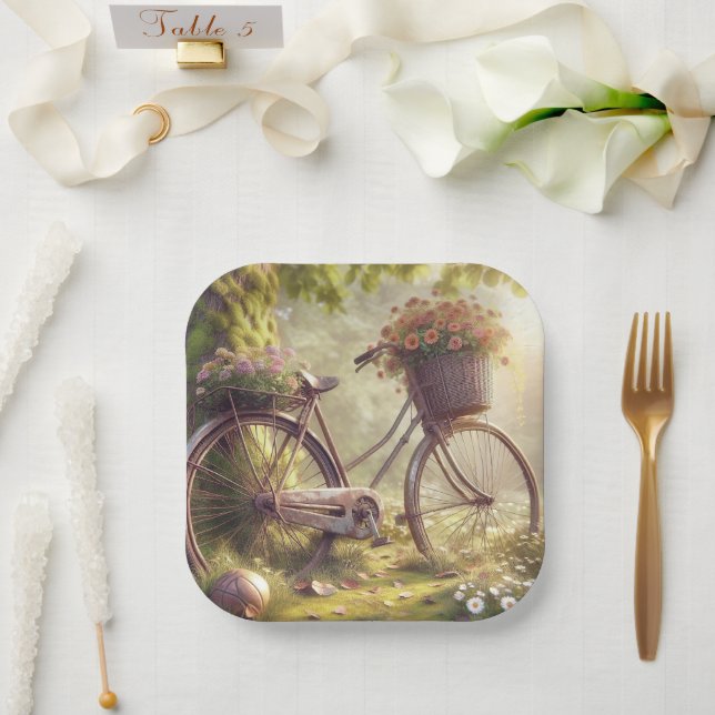 Assiettes en papier personnalisées avec vélo parmi (Mariage)