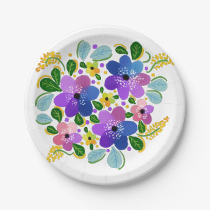 Assiettes en papier personnalisées Fleurs aquarell