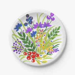 Assiettes en papier personnalisées Fleurs aquarell