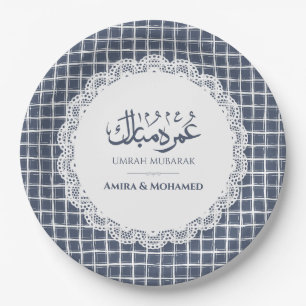 Assiettes en papier personnalisées Slate Blue Grid