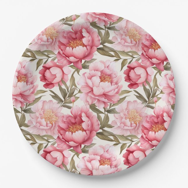 Assiettes en papier Pivoine Rose (Devant)
