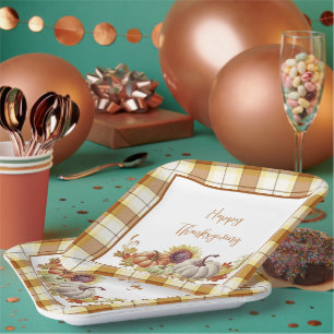 Assiettes en papier plaid et citrouilles Bonne Act