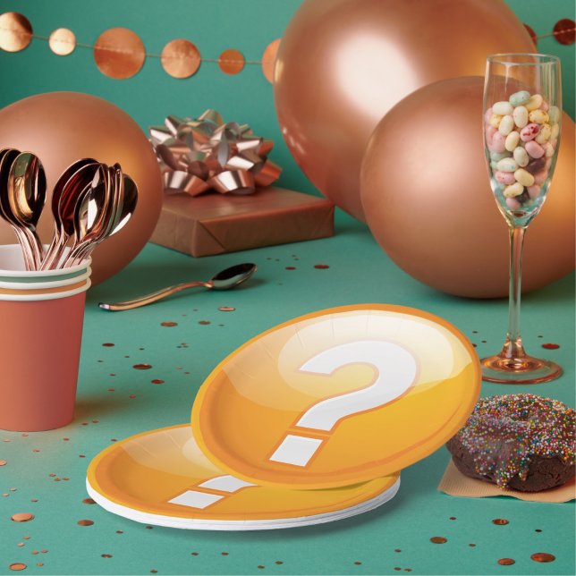 Assiettes en papier point d'interrogation orange (Créateur téléchargé)