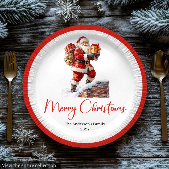 Assiettes en papier Police de caractères Simple Sa (Modern Santa Claus Simple Script Font Paper Plate)