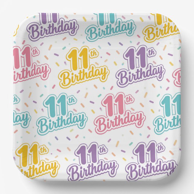 Assiettes en papier pour 11e anniversaire, Fête d' (Recto)